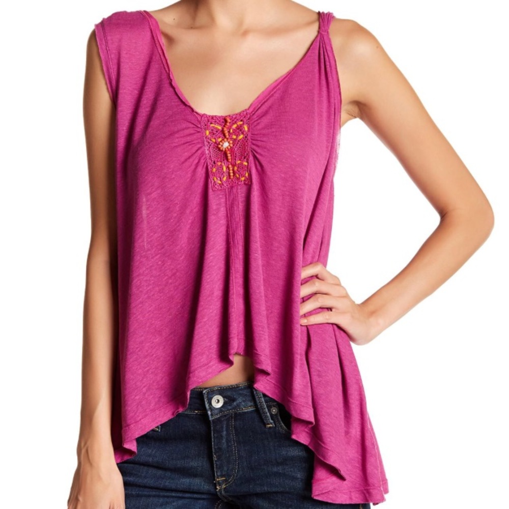 Free People NWT asymmetrical hem beaded blouse top